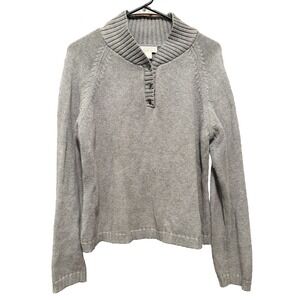 Christopher & Banks‎ Gray Button Mock Neck Knit Sweater Pullover Casual Large